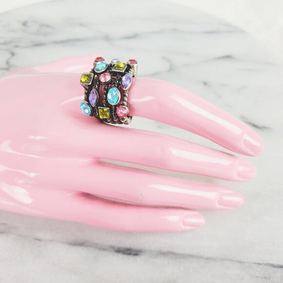 Antique Silver Gem Jewel Crystal Ring‎ - Picture 4 of 10